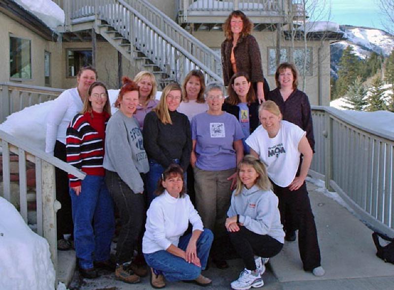 Marla and Mary with the new friends they met during their weekend of stamping in Marble.