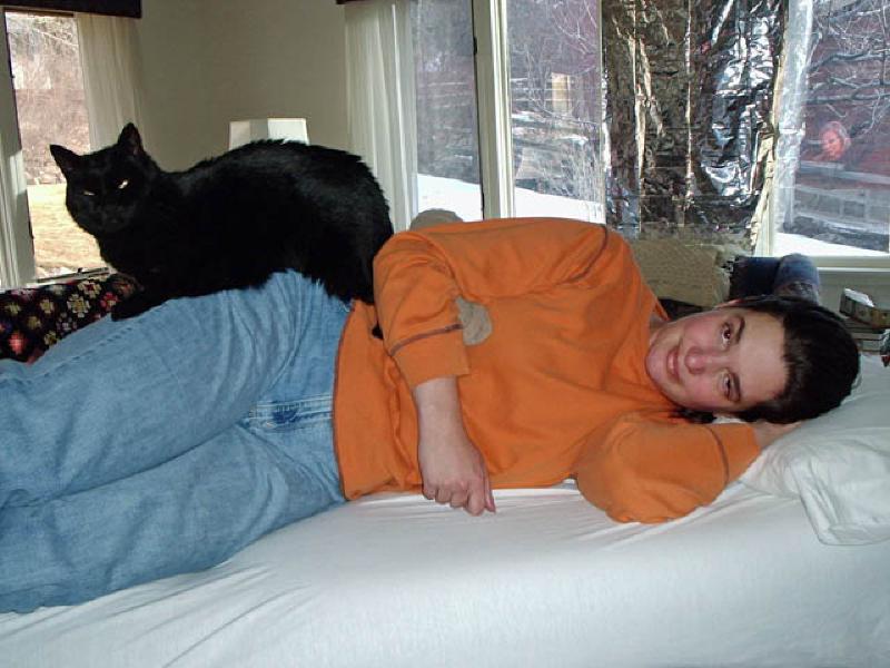 Puck really seems to love laying on top of Marla whenever she stretches!