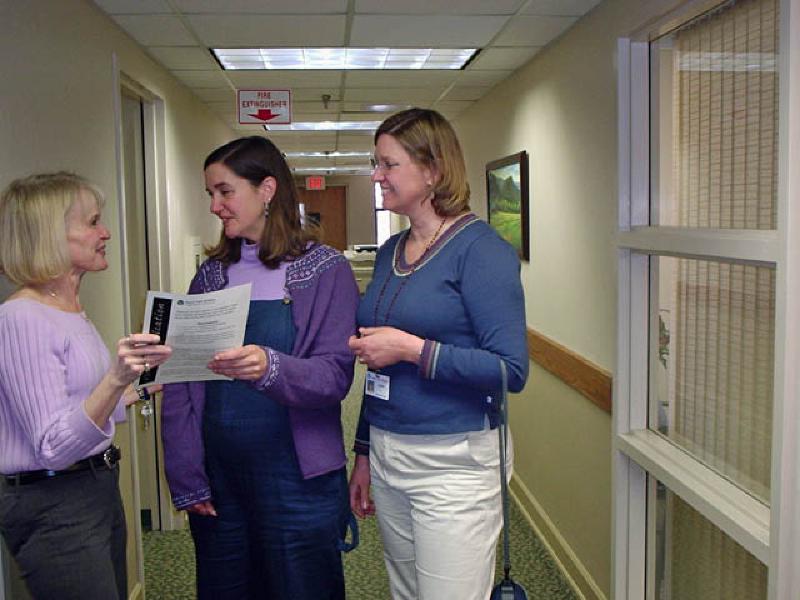 Marla, with her Occupational Therapist, Leanne, turns in her application to start volunteering at Valley View Hospital. How exciting!