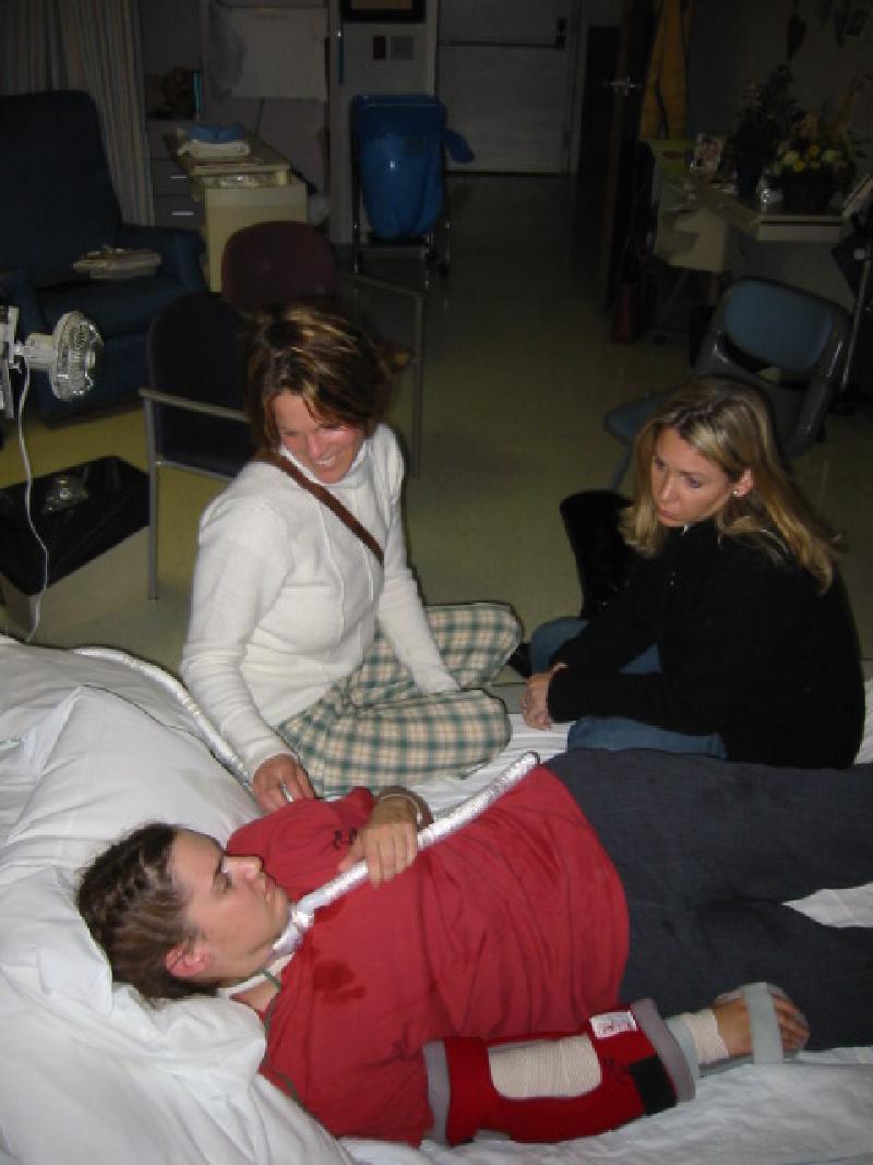 Megan Fairfield and Lyndsay Goldstein, two of Marla's dear friends from college in Boulder, came to visit her the weekend of February 8-9. Here, they're all listening to some "Toad the Wet Sprocket," a favorite from those college days. Lyndsay made the suggestion to set up this website devoted to Marla's recovery process!