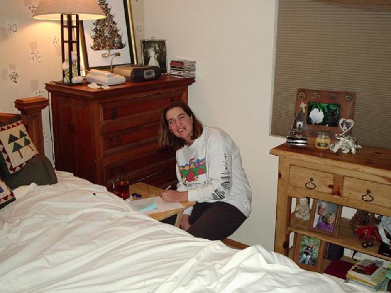 Marla is up late making her Valentine's card for Mom and Dad.