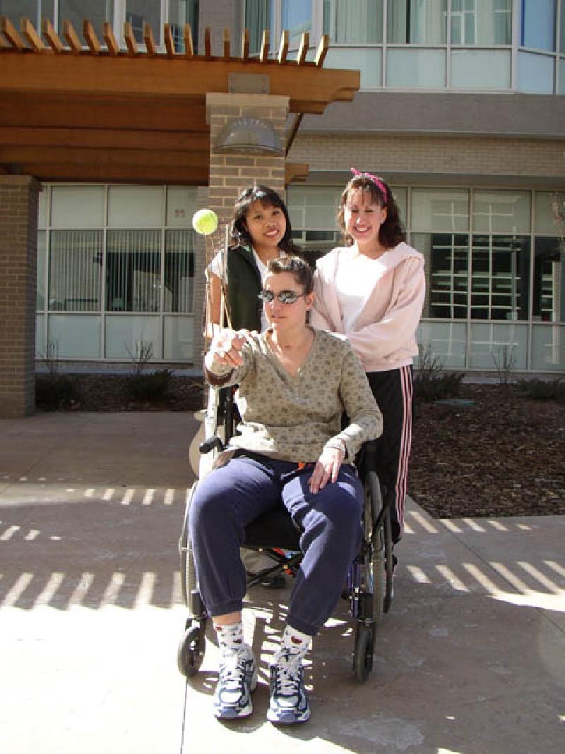 Marla wearing shades, while enjoying some sunshine and fresh air with Missy Soriano, and Steffie Brouillette, friends and fellow teachers at Glacier Peak Elementary School