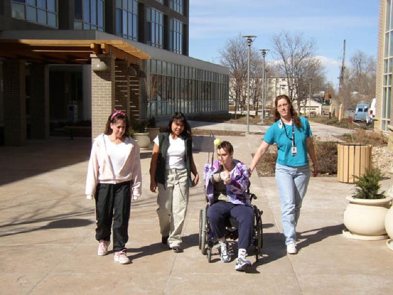 Steffie, Missy, Marla and Pam (one of Marla's favorite re-habilitation technicians) basking in the sunshine on a walk around Craig's recreation paths.
