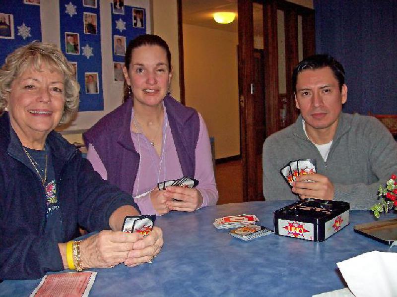 A rousing game of Uno! helps pass the time. Watch out, Marla's an Uno master.