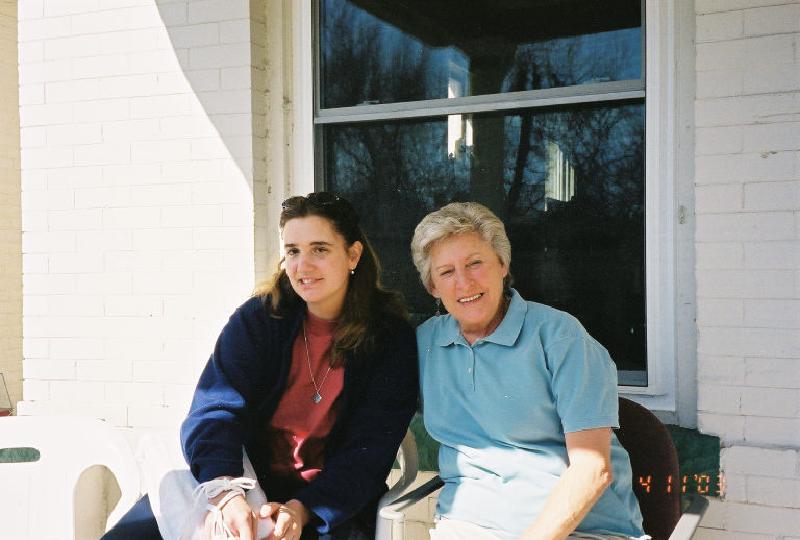 Marla enjoying some sunshine with longtime family friend Marge Bomgardner on the porch at Race Street (Bob and Annie Brooks' place where Marla is currently living with Mary and Leo).