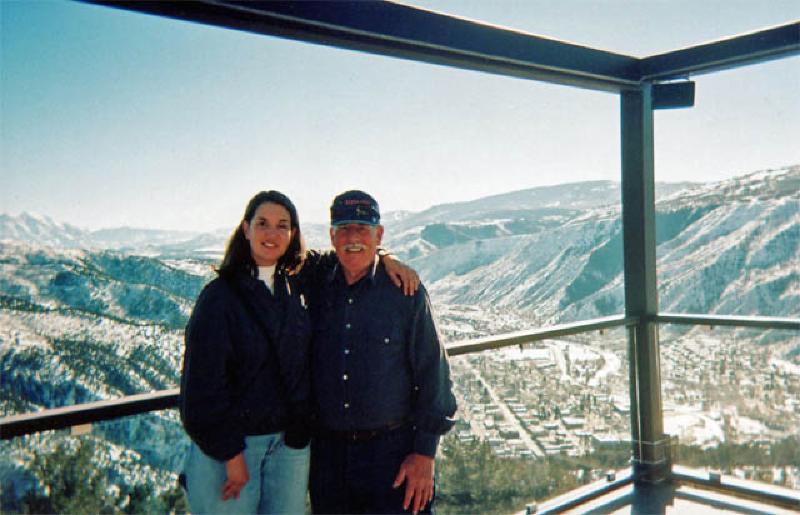 Marla and her friend Frank, a buddy from swimming at the hot springs, looking down on Glenwood Springs from the top of the tramway to the Glenwood Caverns.