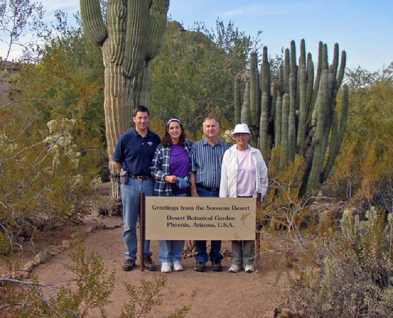 The family spent Christmas together with Leo's sister Margaret in Tempe, Arizona. It was a pleasant outing to admire the stately Saquaros at the Phoenix Desert Botanic Garden.