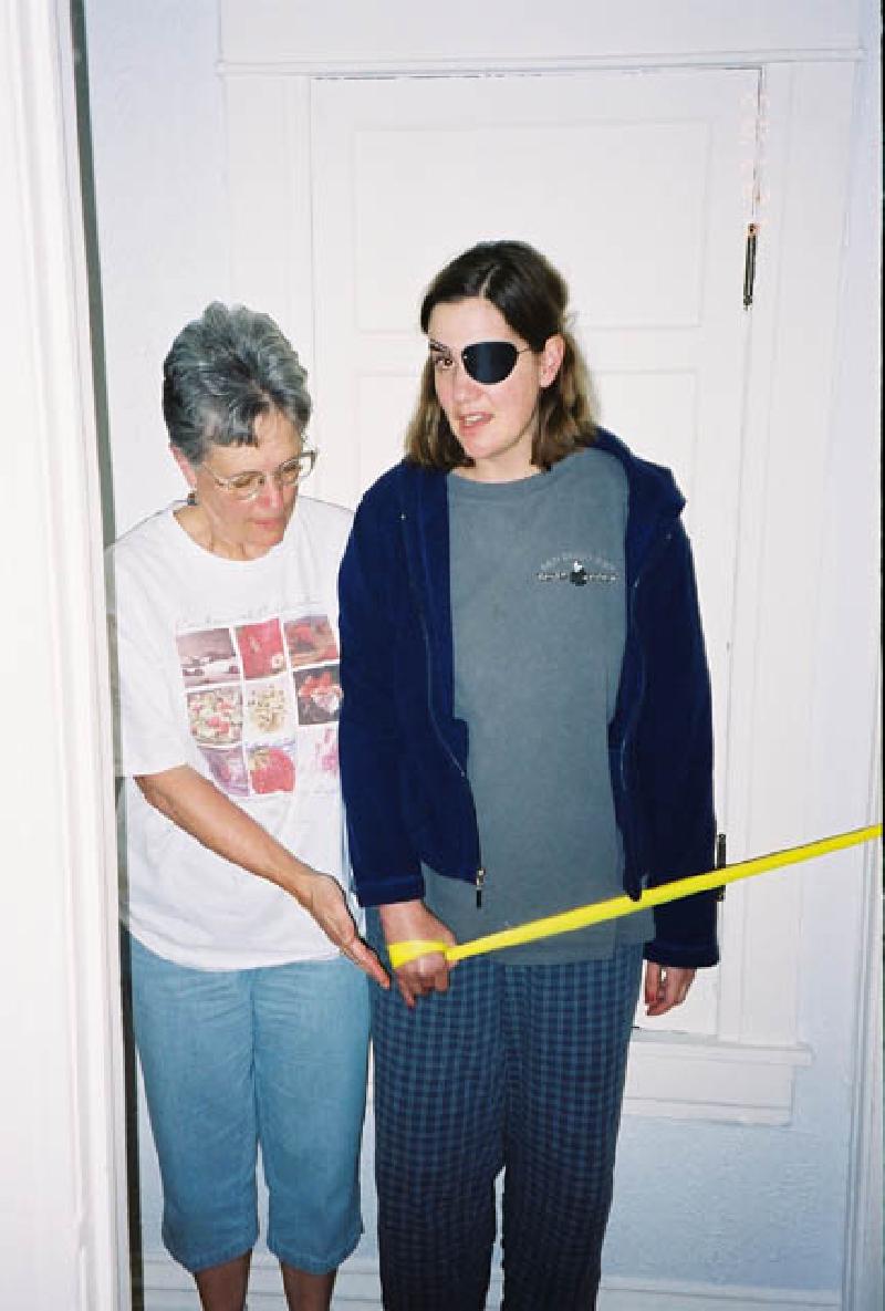 Mary and Marla working diligently with the stretch bands before bed time in order to improve shoulder flexibility.