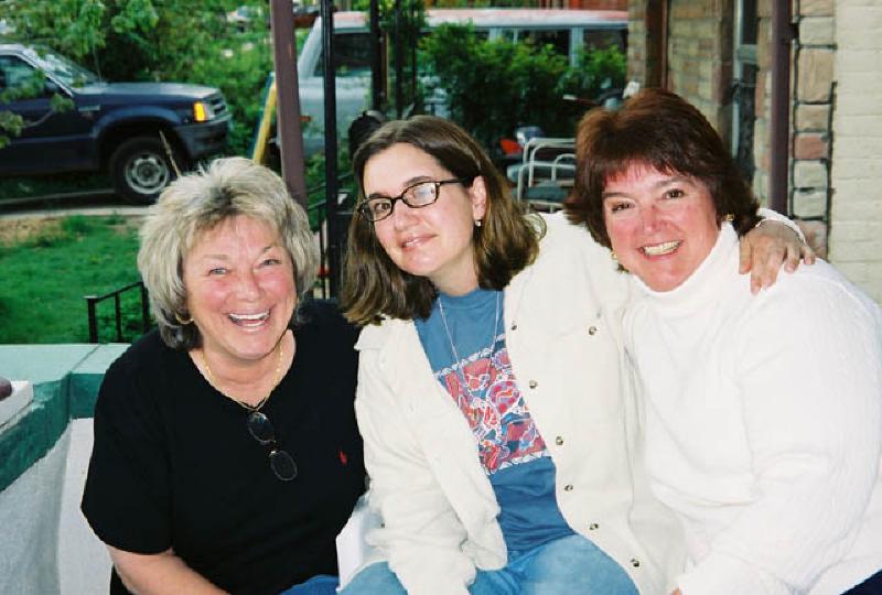 Julie Anderson (Marla's high school AP English teacher) and friend Liz Beerman laughing it up with Marla at Race.