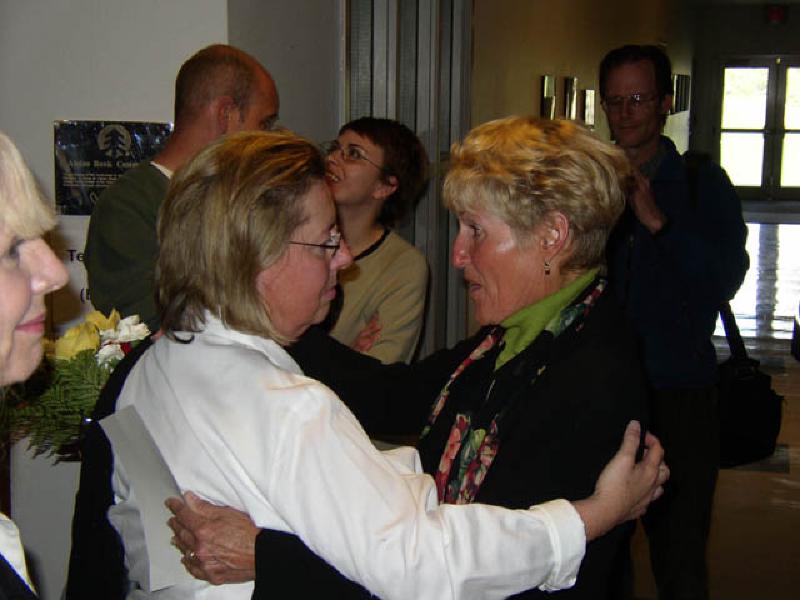 Roberta and piano coach Annig Raley share a heartfelt hug after the performance. Annig taught music and piano to Marla as a child!