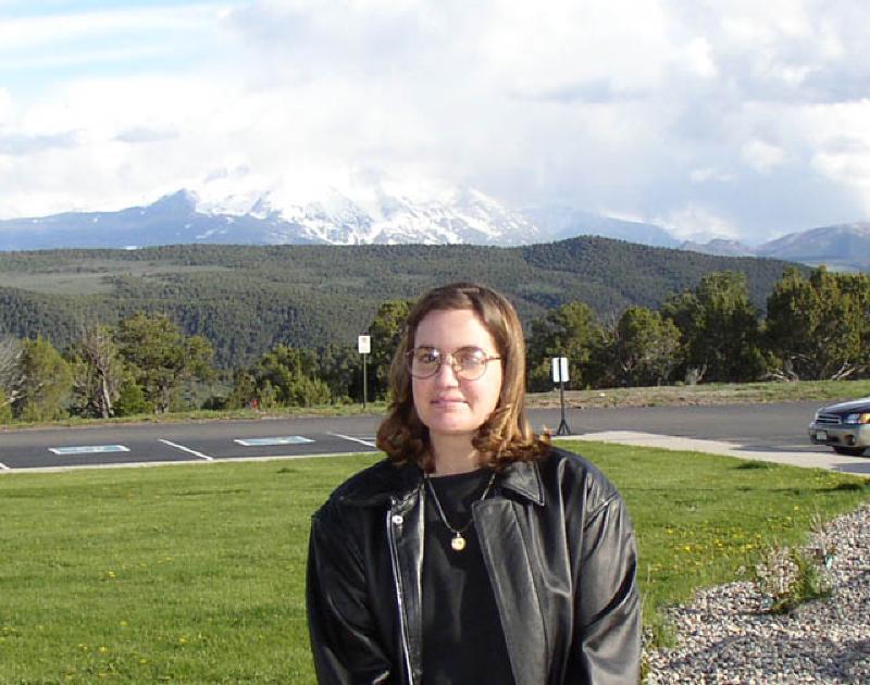Marla is all smiles after the performance as she enjoys the stunning view of Mt. Sopris from the Colorado Mountain College Spring Valley campus.