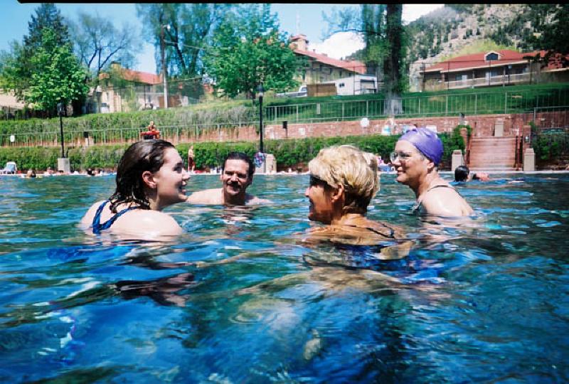 Marla shares a laugh with Howard Jay, Annig Raley, and Mom after completing her laps!