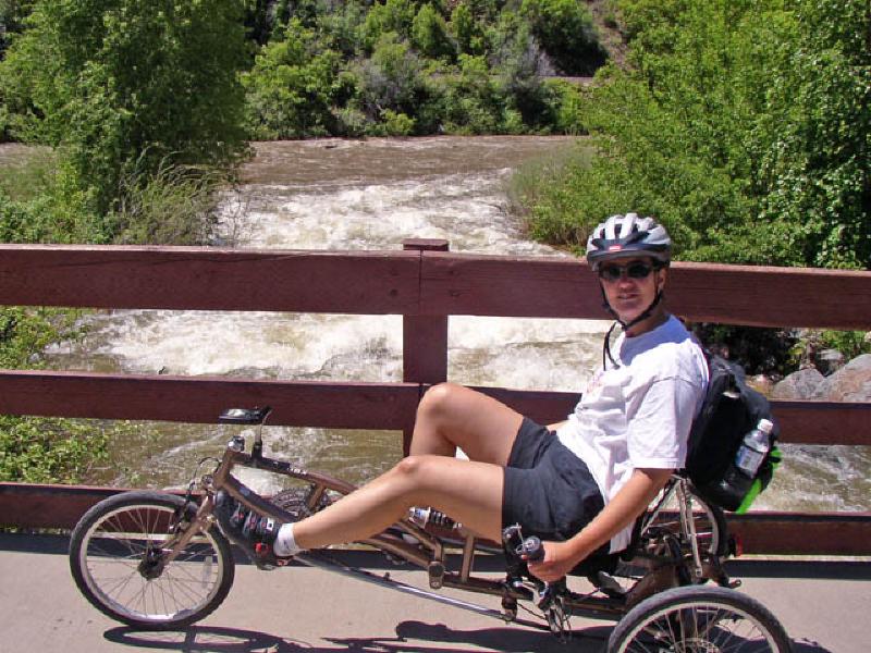 Pausing for a rest on a bridge over beautiful Grizzly Creek, in Glenwood Canyon.