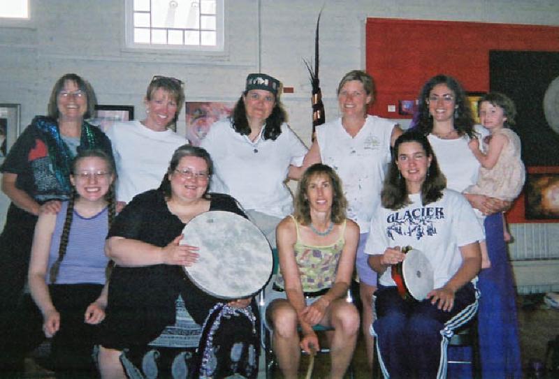A group of friends gathers at the Glenwood Center for the Arts for a women's drum circle.