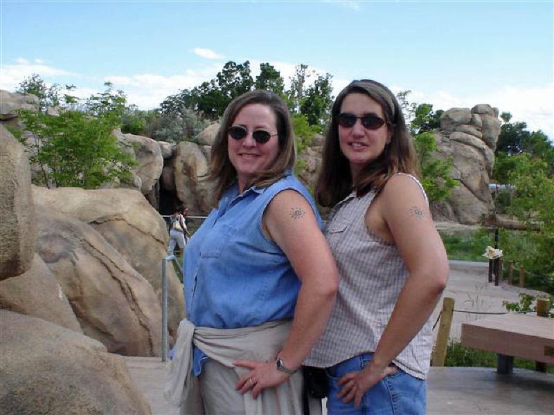 Enjoying a weekend outing from Speech Camp, Marla's at the Denver Zoo with her friend Leigh Phipps. They're expressing their rebellious side by sporting temporary tatoos.