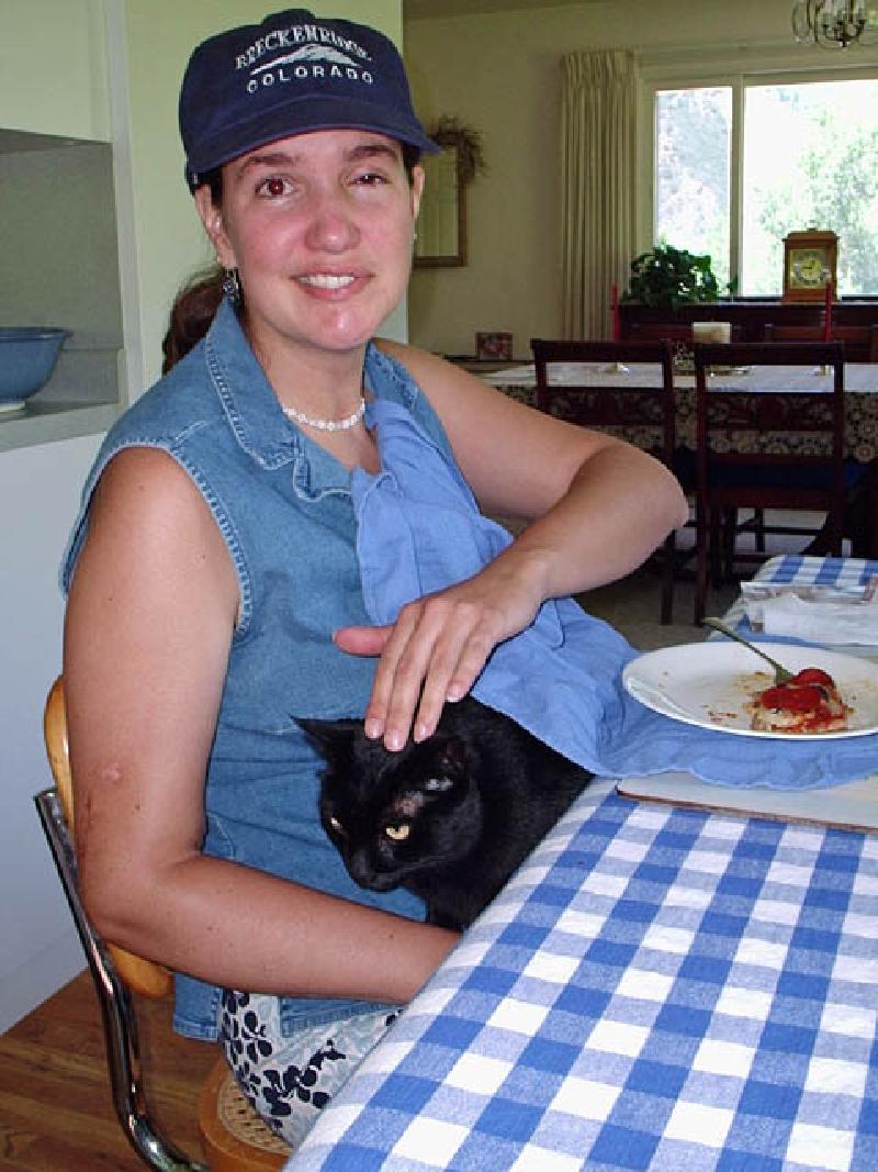 Puck looks to be settled in comfortably for some lunch with Marla.