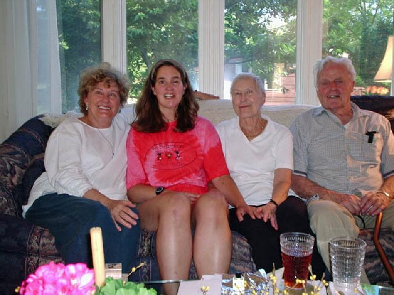 Sylvia Lincoln, and next door neighbors Barbara and Paul Hauk celebrate Marla's birthday with her.