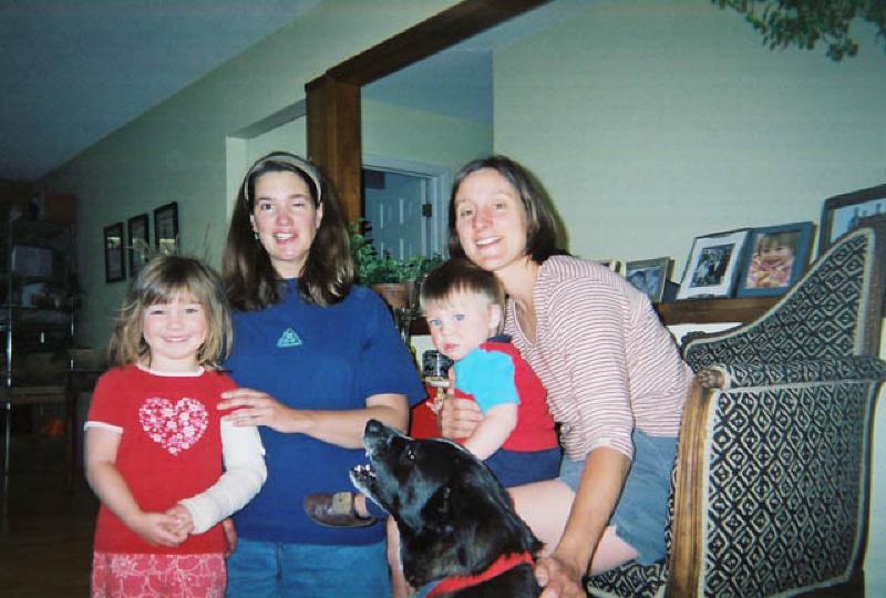 Visiting with the neighbors across the street: Samanth, Aiden, and mom Barbara.