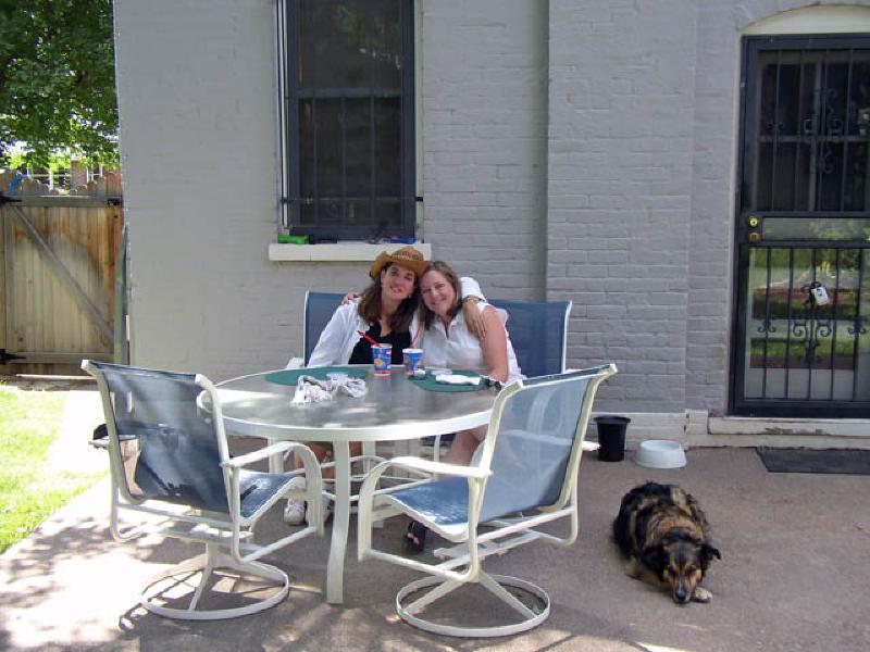 A relaxing lunch in the backyard of the Denver home of friend Leigh, with her friendly dog Bandit.