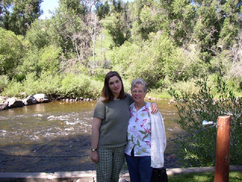 Marla and Mary take in the scenery along the banks of the Yampa River inSteamboat during a morning brunch hosted by groom Jimmy Capra's family.