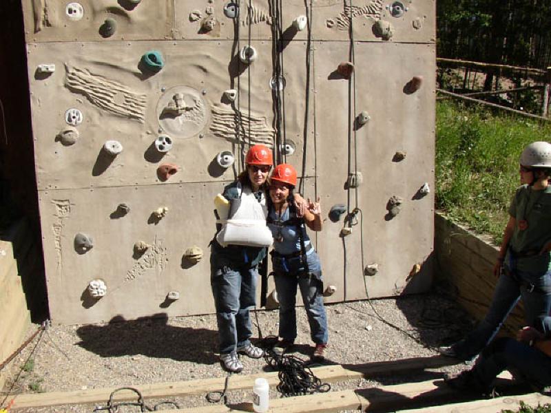 Marla and Vikki preparing for their rock climbing adventure!f