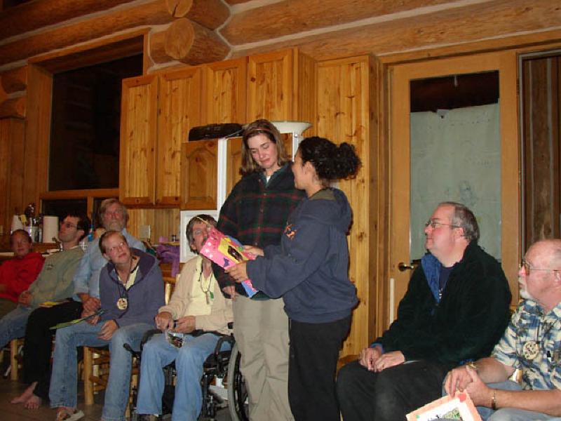 Marla gets misty-eyed as Vikki presents her with a hand-made picture-collage depicting theirexperience together at camp this week. What a wonderful new friend!