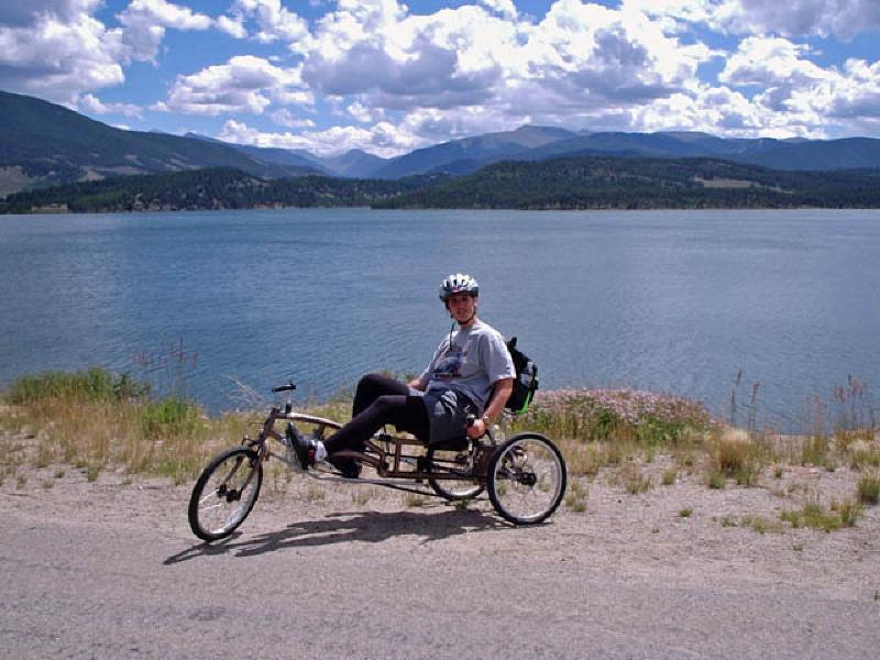 Stopping for a rest, Marla drinks in the fantastic view of Lake Dillon.
