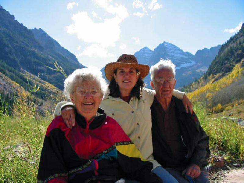 Grandparents Mary and Howard Williams, as well as Marla's Aunt Margaret, spent some time in the mountains during an October visit. The majestic Maroon Bells, near Aspen, form an incredible backdrop.