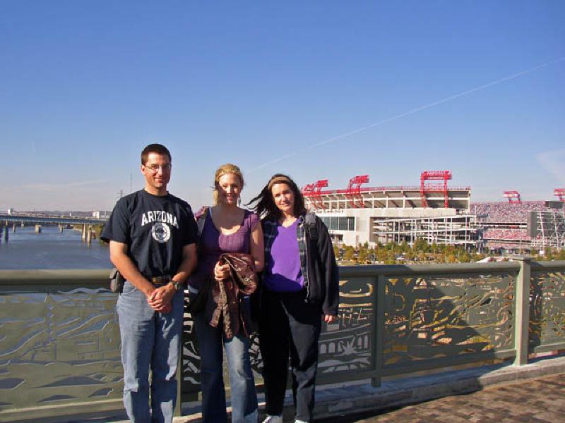 Mark, Nicole and Marla admiring the view from a bridge over the Cumberland River in downtown Nashville.