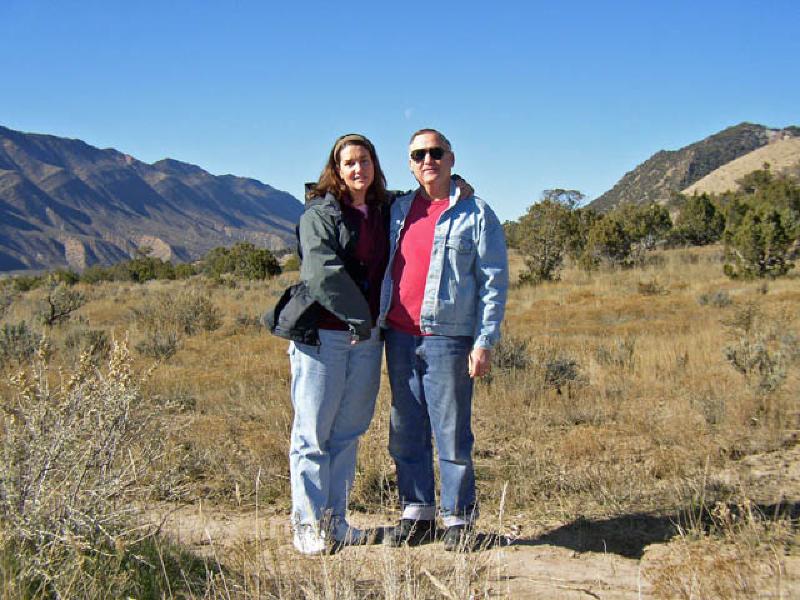 Marla and Dad under the incredible blue sky on a walk near their new house in New Castle.