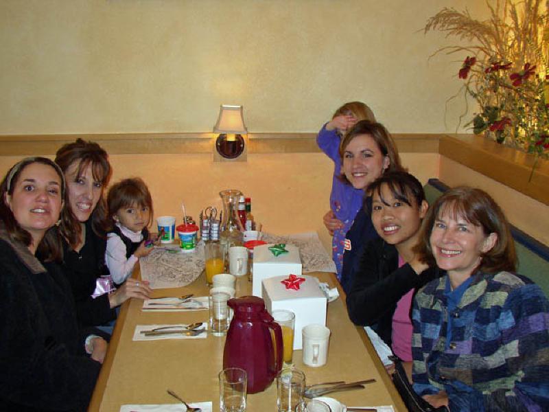 Breakfast with friends Vanessa, her daughter Analiese, Francesca, and her daughter Isabella, Missy, and Lory, all teachers at Adams 12.