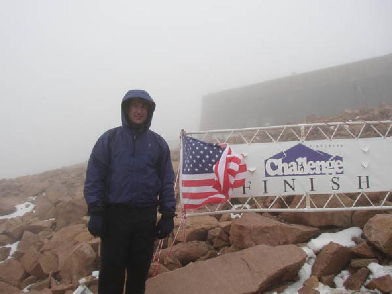On September 13th, Mark participated in the Pike's Peak Challenge, the annual fund-raiser for the Brain Injury Association of Colorado. Brrr! It was 40 degrees or colder and snowing during a good part of the ascent, but spirits were high amongst all the hikers, since it is for an excellent cause. At last, Mark reached the summit of Pikes Peak after the 13 mile, 6,500 vertical ascent!