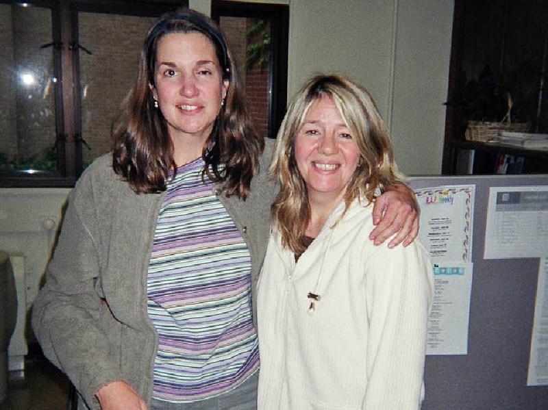 Marla gets a hug from Lisa, a RAP staffer specializing in recreational therapy.