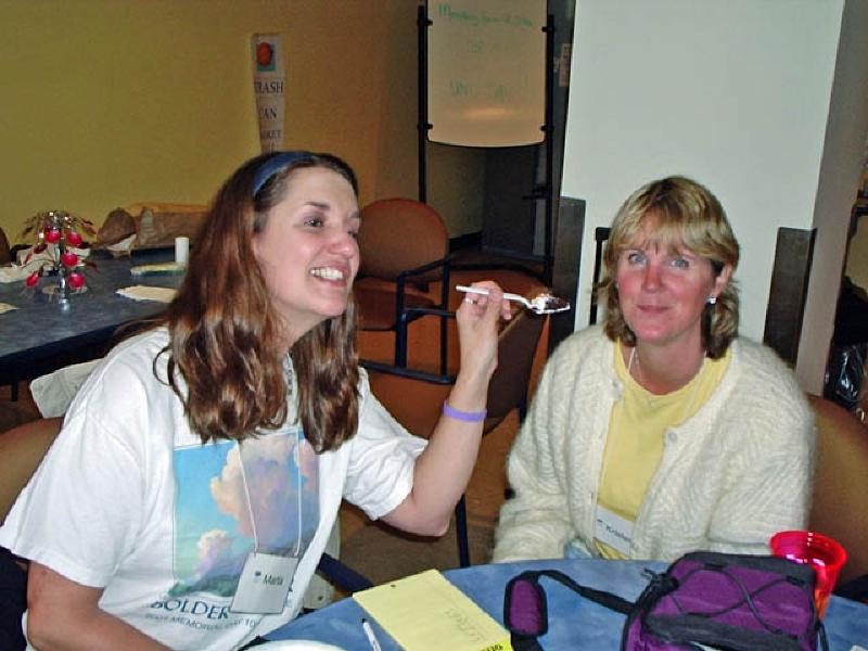 Marla celebrated her birthday while in Michigan. Looks as if her friend is a bit hesitant to take the bite of cake Marla's offering her!