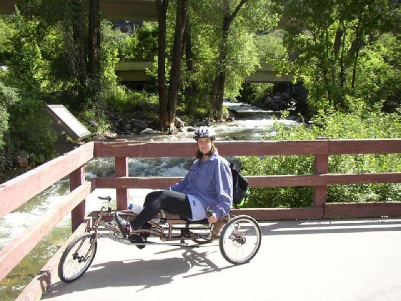 One of Marla's favorite bike rides is along the Colorado River through Glenwood Canyon. Here she's enjoying the view of Grizzly Creek as it cascades into the Colorado River.