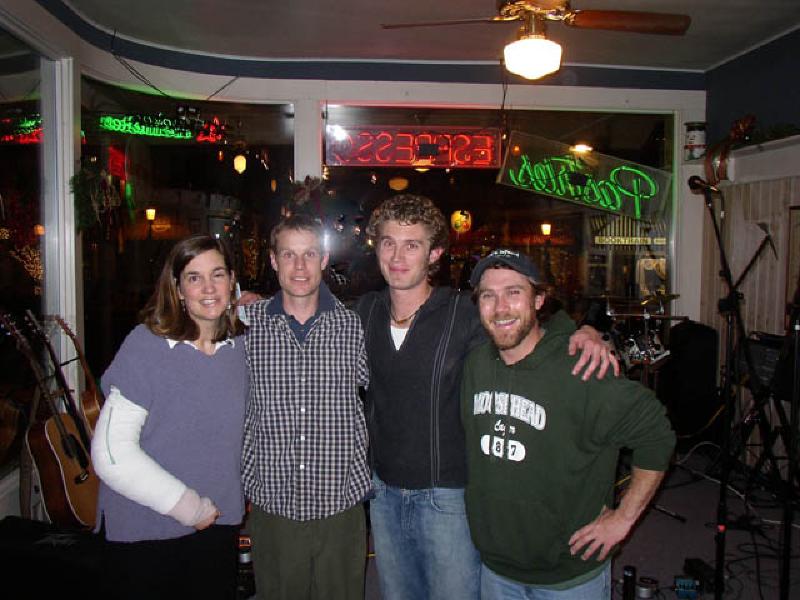 Marla enjoying some "back-stage" time with SoulFeel, a band that played a benefit concert for her at Summit Canyon Mountaineering in Glenwood Springs. The proceeds from their concert will go towards an adaptive recumbent bicycle for Marla. Shown pictured from left are Brook Mooney, Brad Foster, and Dane Wilson. Dane was in Marla's class at Glenwood Springs High School.