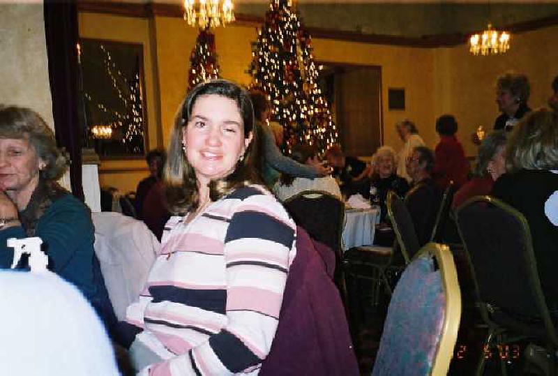 Marla enjoying the holiday atmosphere at the Hotel Colorado in Glenwood Springs. Mary's PEO sorority holds an annual "Elegant Auction" fund-raiser, auctioning beautiful handmade crafts, benefitting PEO women's scholarships.