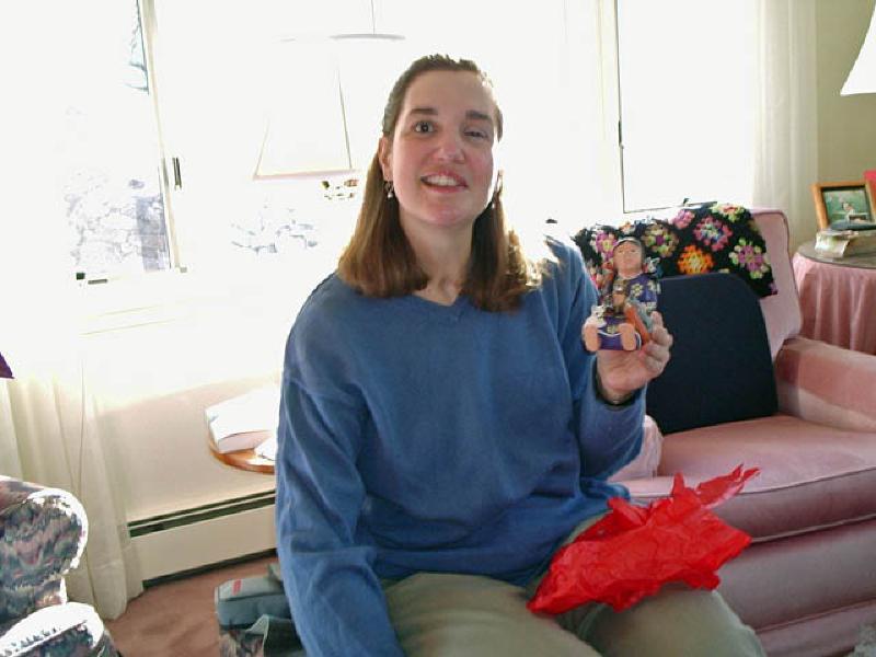 Marla is excited with the Southwestern storyteller figurine who is telling stories to her cats! A delightful gift from friend Sylvia Lemmon, of New Mexico.