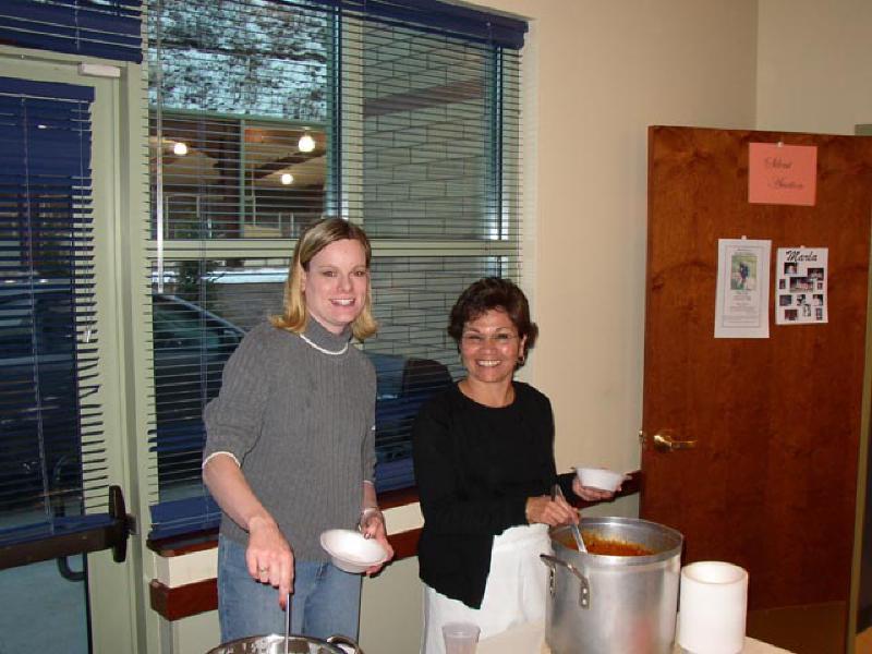 Jen Cianfrance (Joslin), High School Friend of Marla and Parvin Erlandsen, another family friend from swim team. Dishing up the hot soup!
