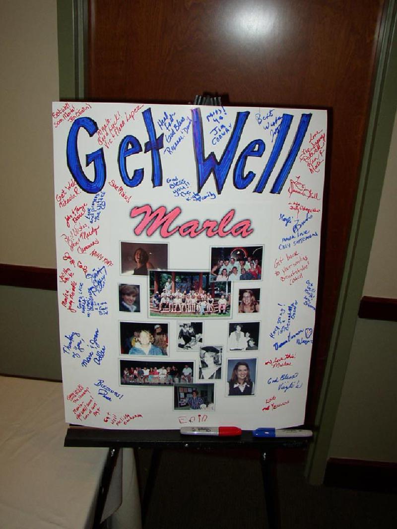 A giant get well card with positive encouragement for Marla, with favorite photos from growing up in Glenwood Springs, compiled by her classmates.