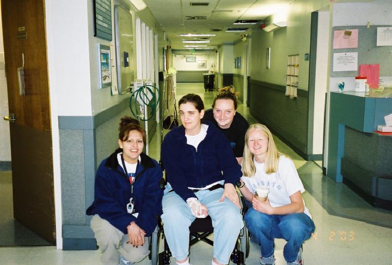 Marla enjoying some time with several of her other rehabilitation technicians, including Dee, at left, and Jennifer, center.