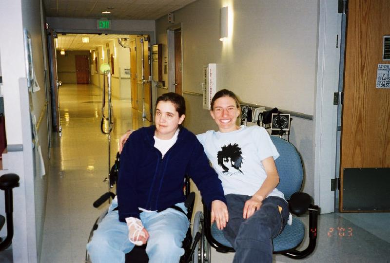 Marla enjoys some time with Michelle, who, with Pam, round out amongst her group of favorite re-habilitation technicians. Michelle is applying to medical school. Pam couldn't make Marla's graduation, but she had a good excuse. She was on her honeymoon! Pam got married on March 29th.